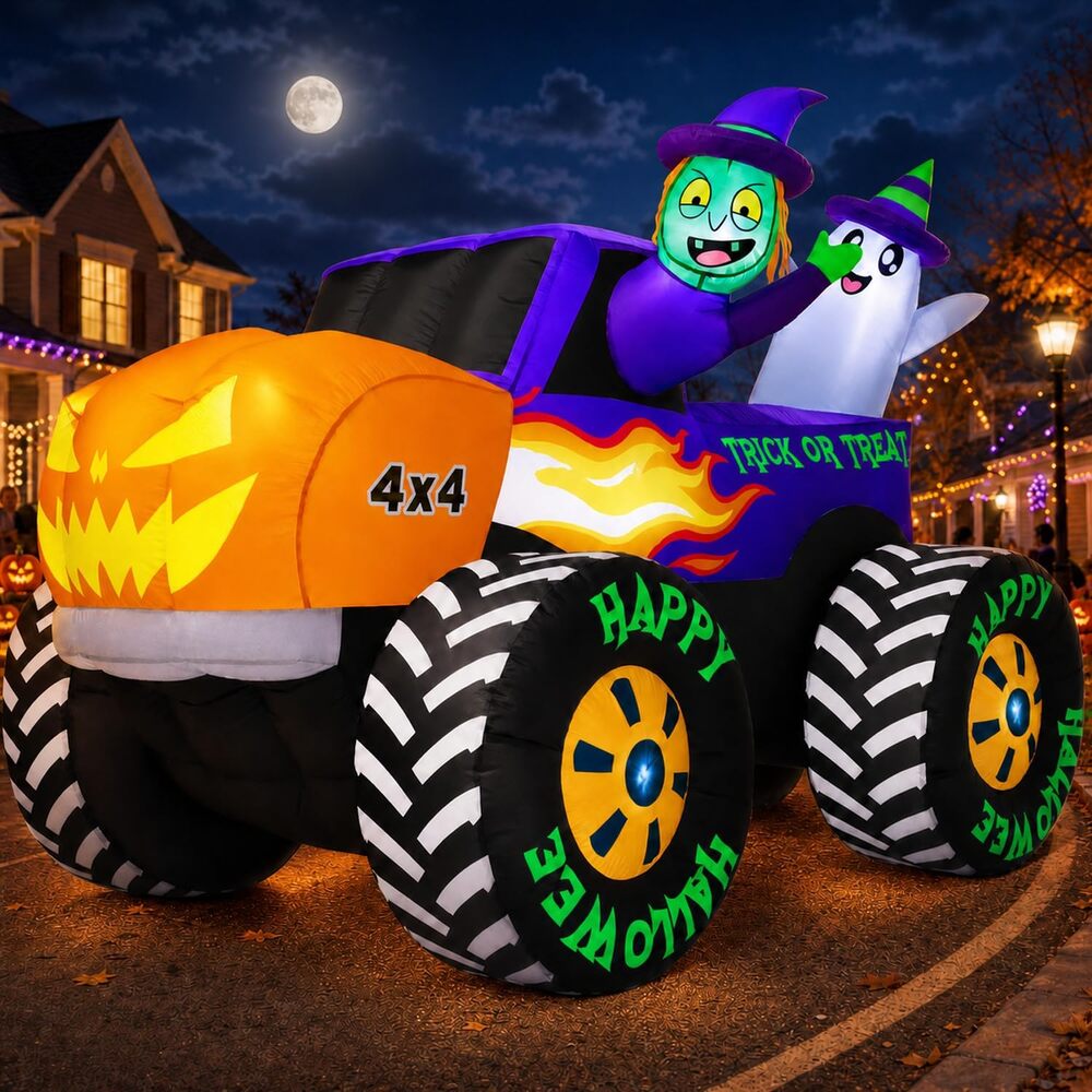 8FT Giant Halloween Inflatable Outdoor Monster Truck Car - Built In LED Lights